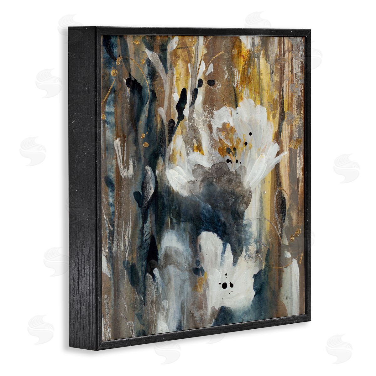 K. Nari Modern Abstract Botanical Painting Cascading Floral Petals Black Framed Glicee Wall Art Print