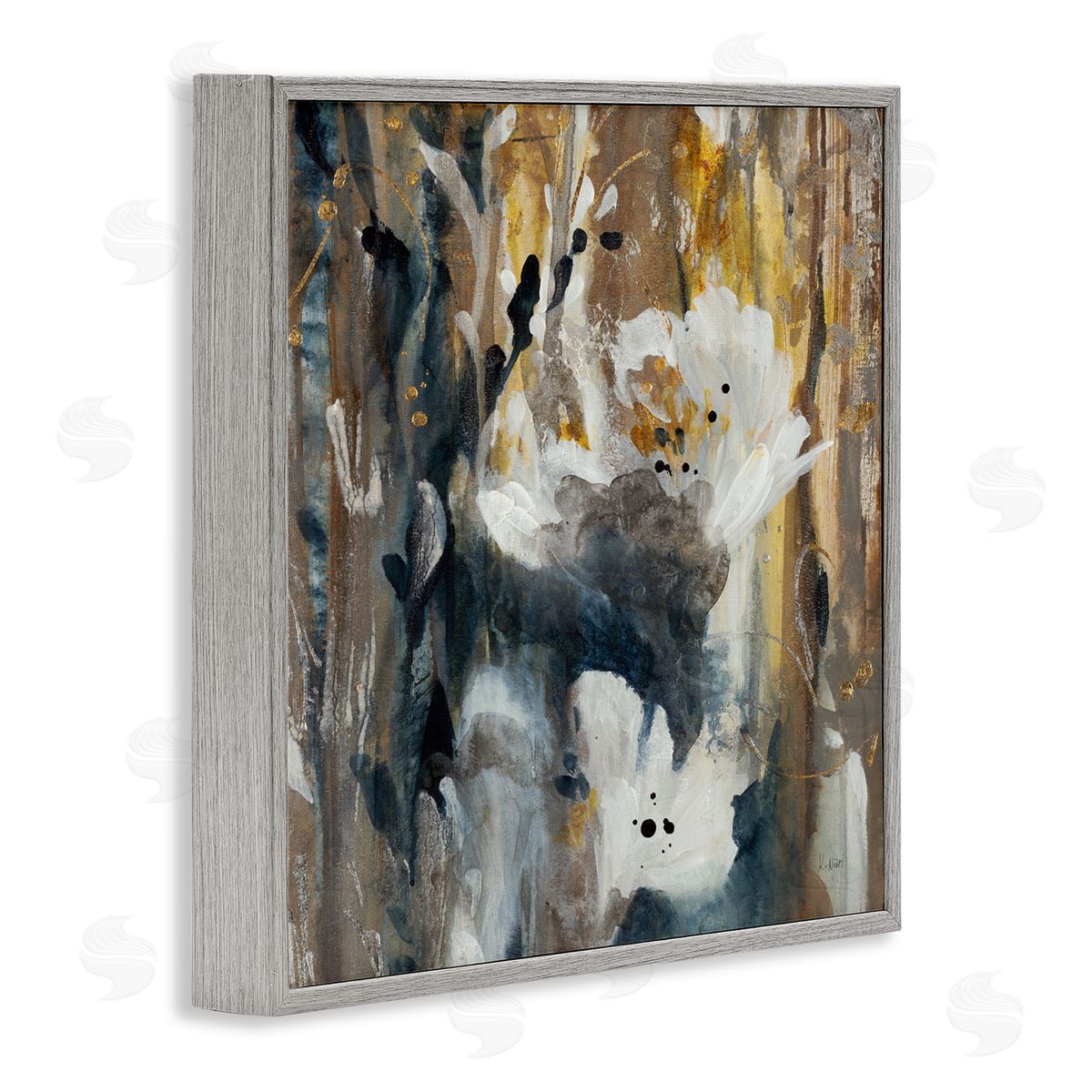 K. Nari Modern Abstract Botanical Painting Cascading Floral Petals Gray Framed Glicee Wall Art Print