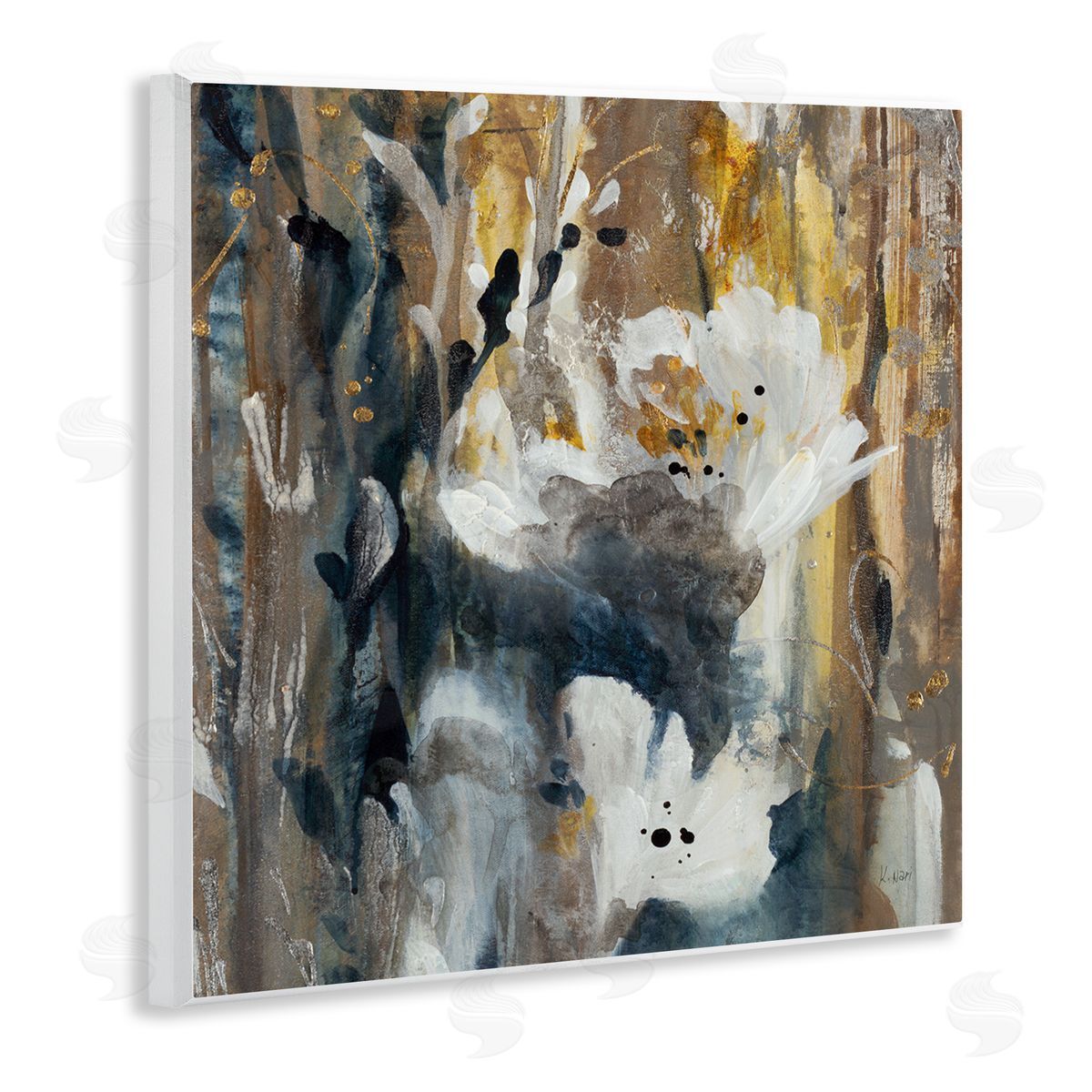 K. Nari Modern Abstract Botanical Painting Cascading Floral Petals Wooden Wall Plaque Art Print