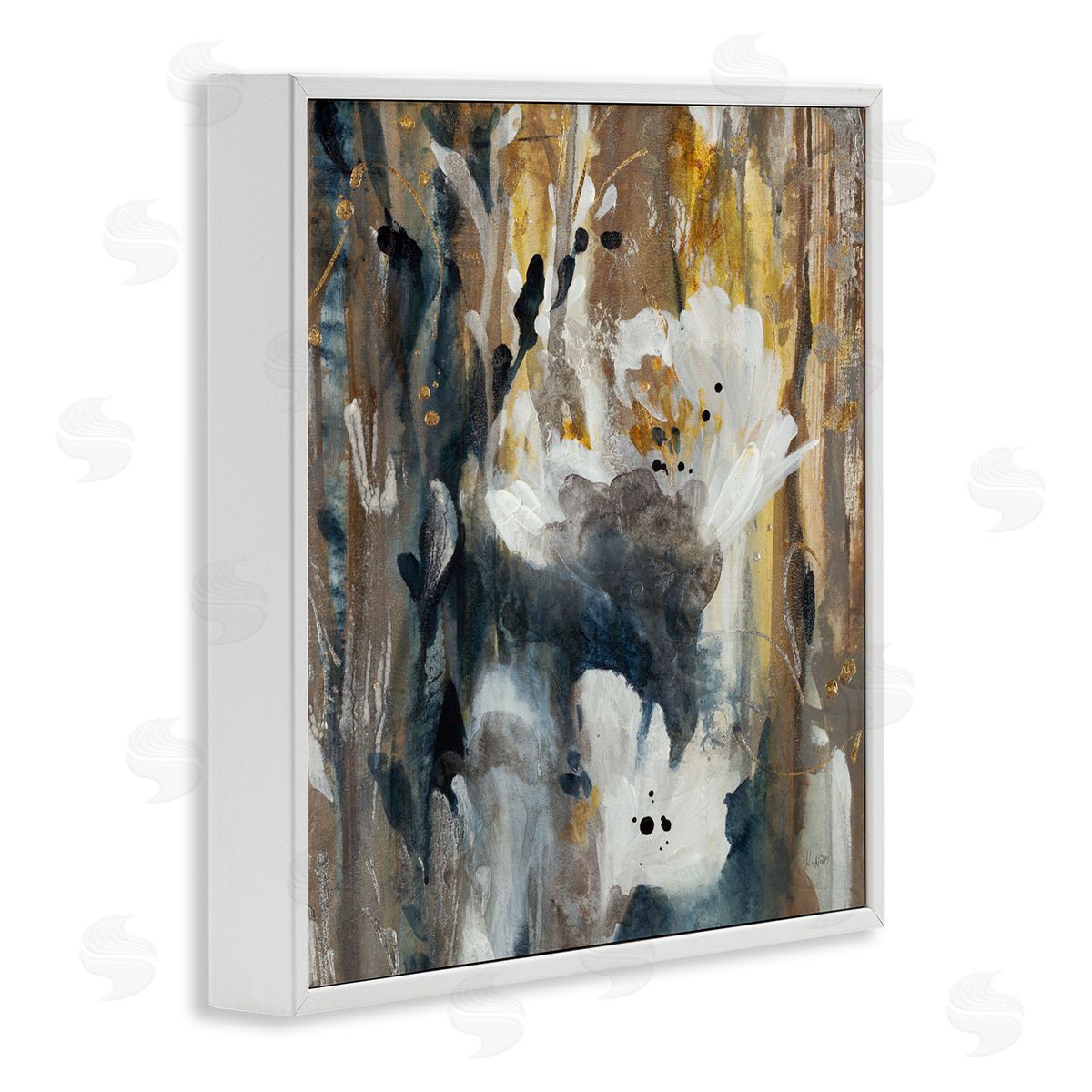 K. Nari Modern Abstract Botanical Painting Cascading Floral Petals White Framed Glicee Wall Art Print