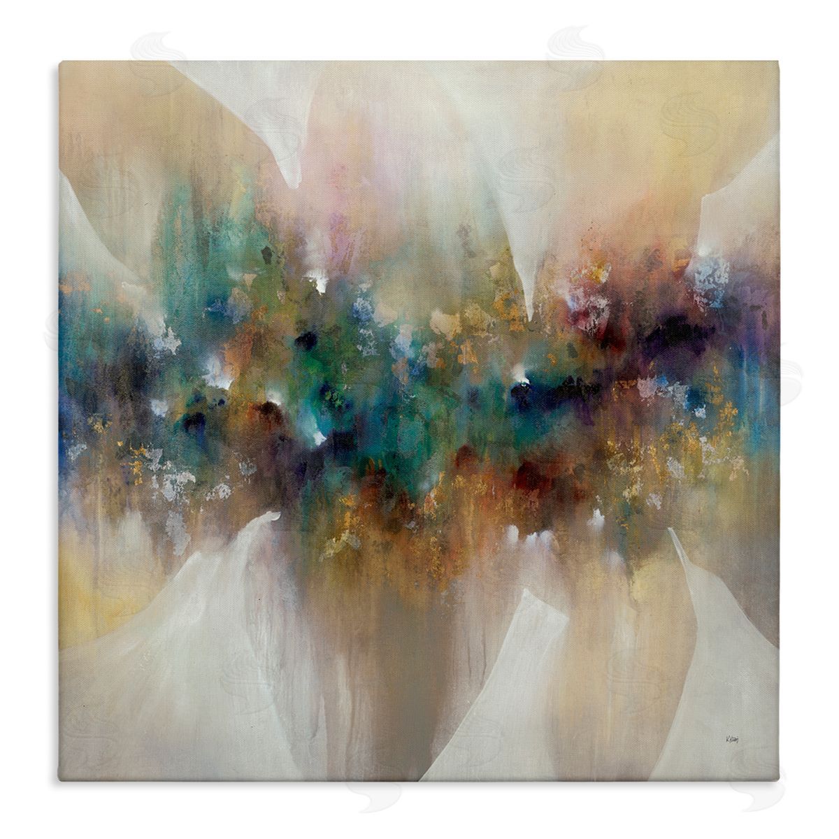 K. Nari Abstract Expressive Painting Modern Blue Green Purple Tones Stretched Canvas Wall Art Print