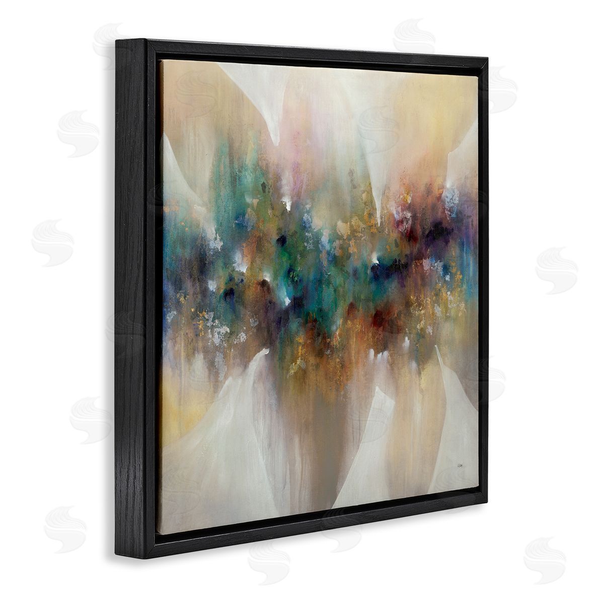 K. Nari Abstract Expressive Painting Modern Blue Green Purple Tones Black Floating Frame Canvas Wall Art Print