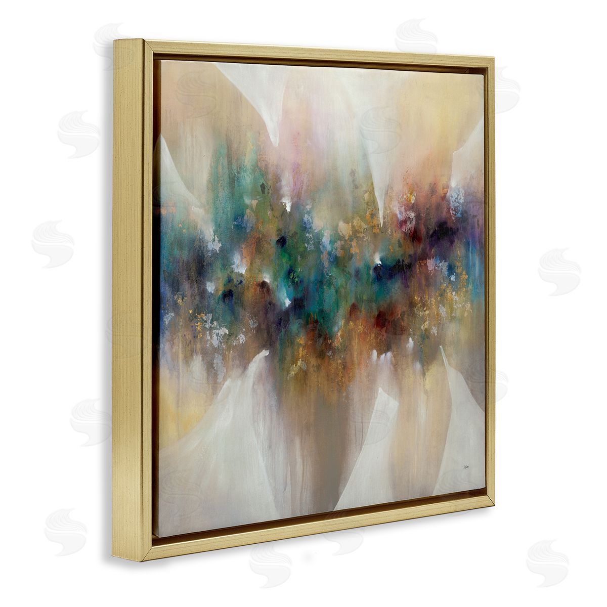 K. Nari Abstract Expressive Painting Modern Blue Green Purple Tones Gold Floating Frame Canvas Wall Art Print