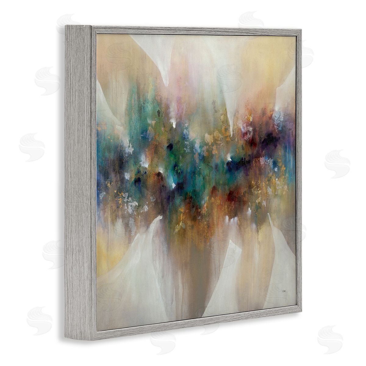 K. Nari Abstract Expressive Painting Modern Blue Green Purple Tones Gray Framed Glicee Wall Art Print