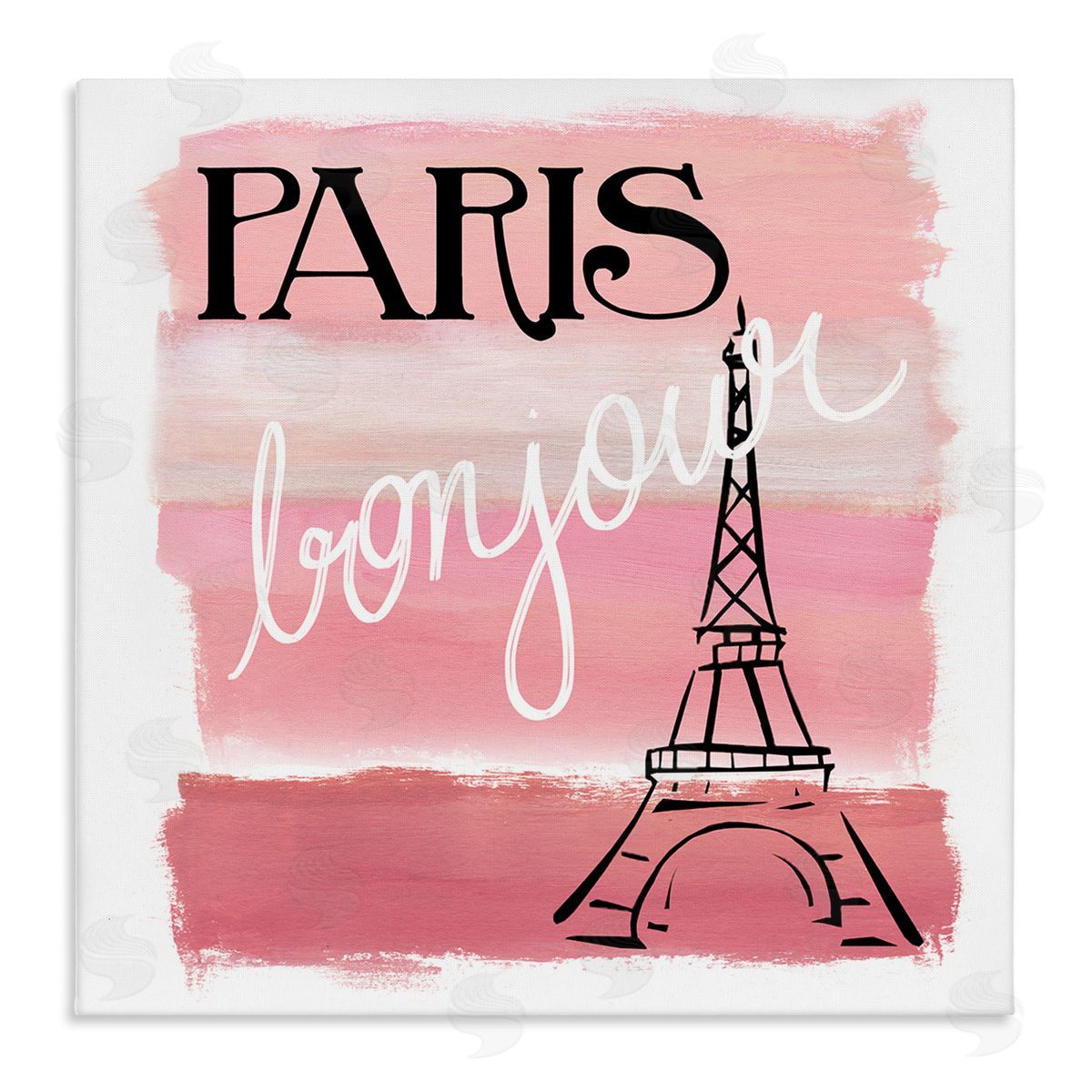 Nan Paris Bonjour French Eiffel Tower Abstract Pink Stripes Stretched Canvas Wall Art Print