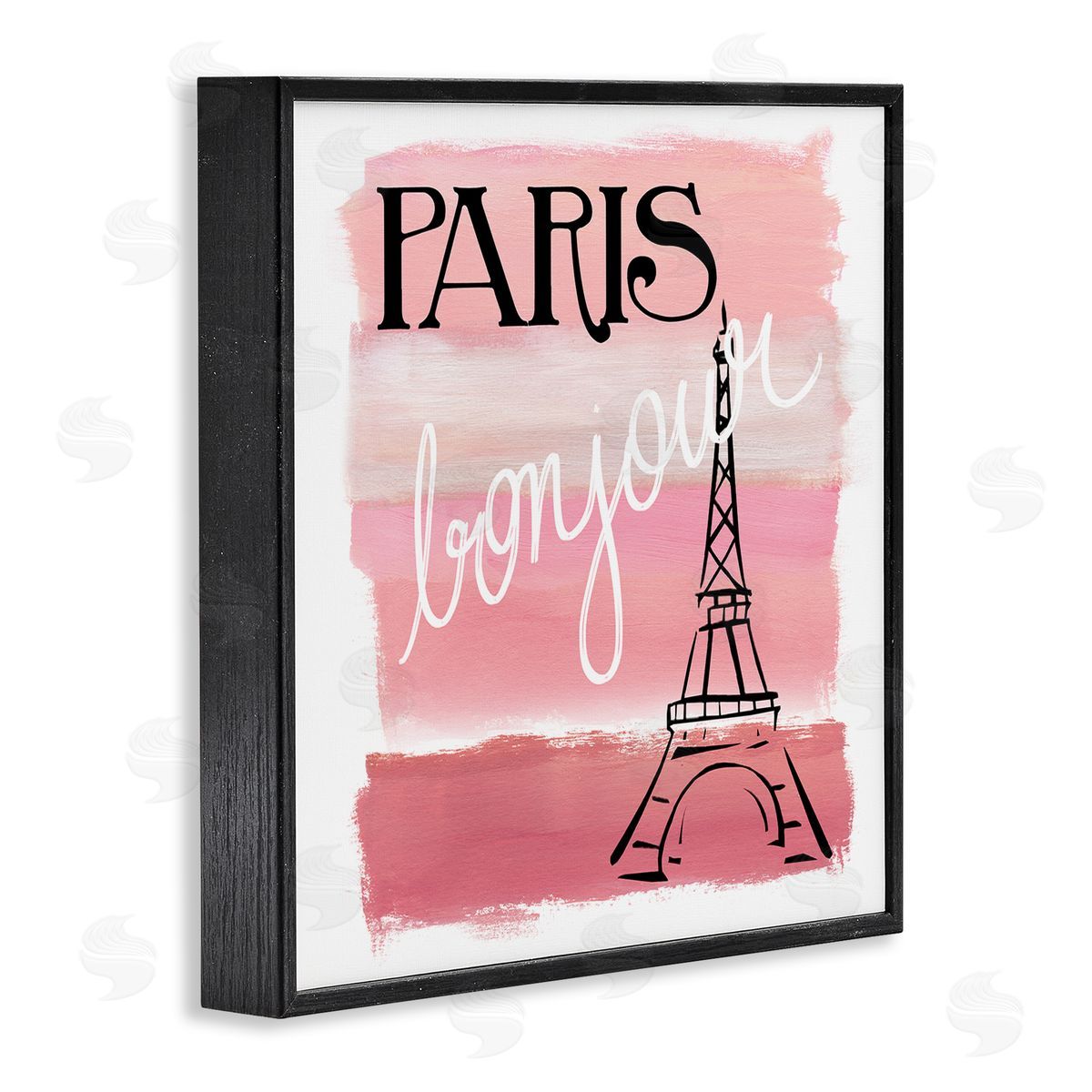 Nan Paris Bonjour French Eiffel Tower Abstract Pink Stripes Black Framed Glicee Wall Art Print