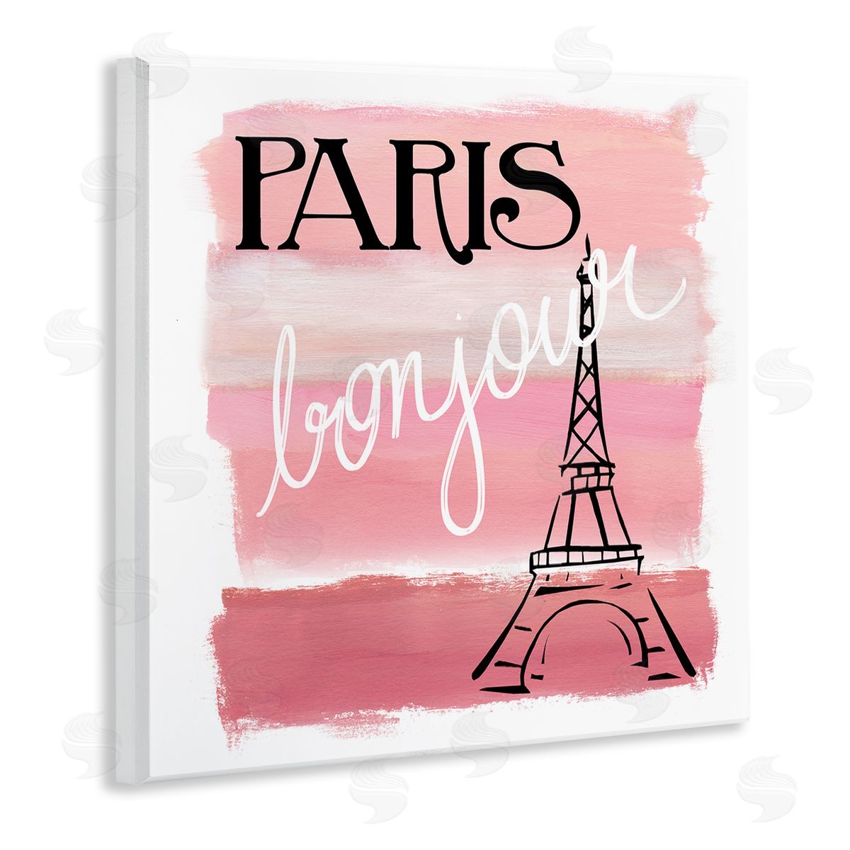 Nan Paris Bonjour French Eiffel Tower Abstract Pink Stripes Wooden Wall Plaque Art Print