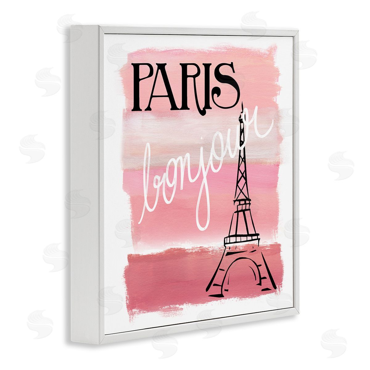 Nan Paris Bonjour French Eiffel Tower Abstract Pink Stripes White Framed Glicee Wall Art Print