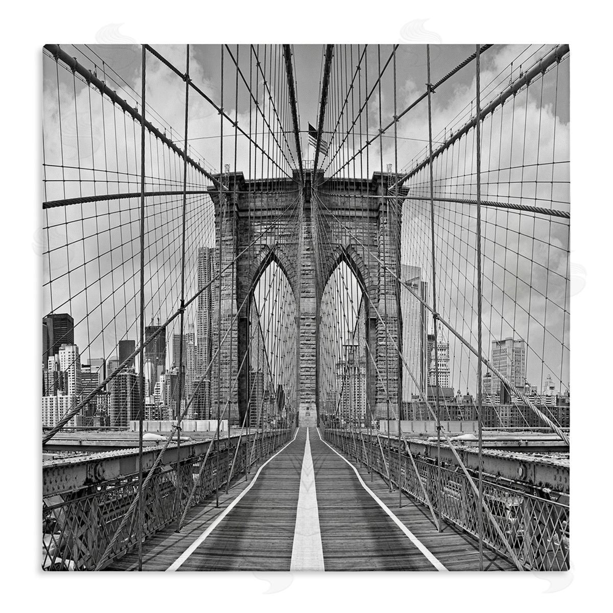 Shelley Lake Brooklyn Bridge Black White Industrial Landscape City Architecture Stretched Canvas Wall Art Print