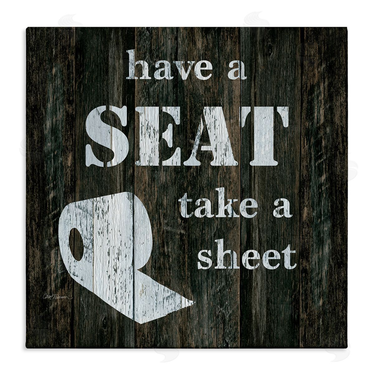 Carol Robinson Have a Seat Take A Sheet Rustic Bathroom Stretched Canvas Wall Art Print