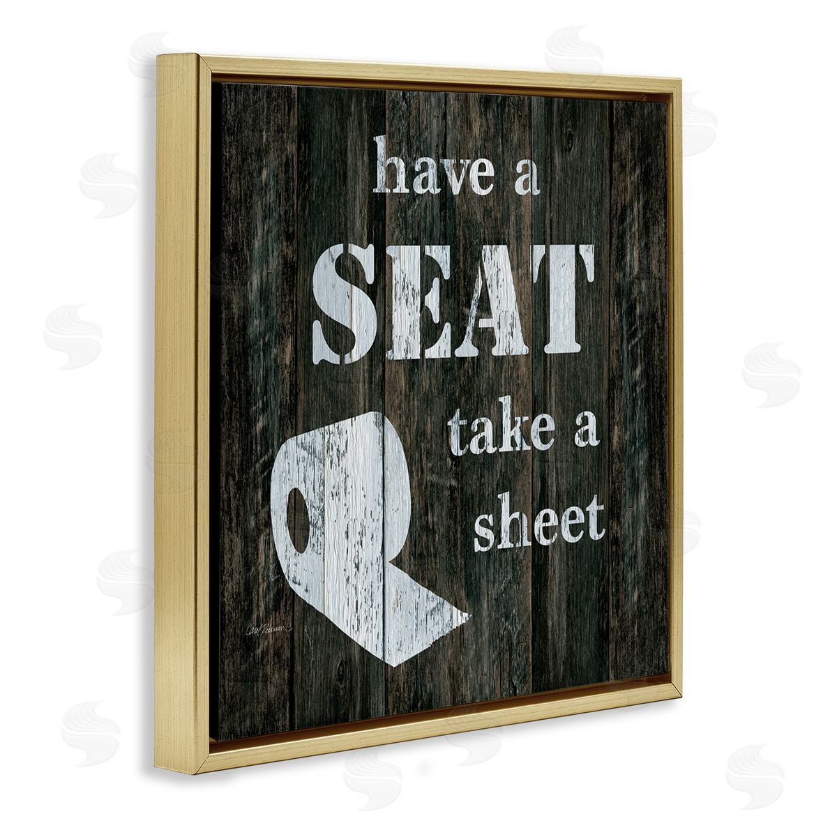 Carol Robinson Have a Seat Take A Sheet Rustic Bathroom Gold Floating Frame Canvas Wall Art Print
