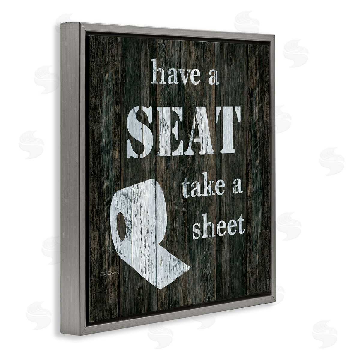 Carol Robinson Have a Seat Take A Sheet Rustic Bathroom Gray Floating Frame Canvas Wall Art Print