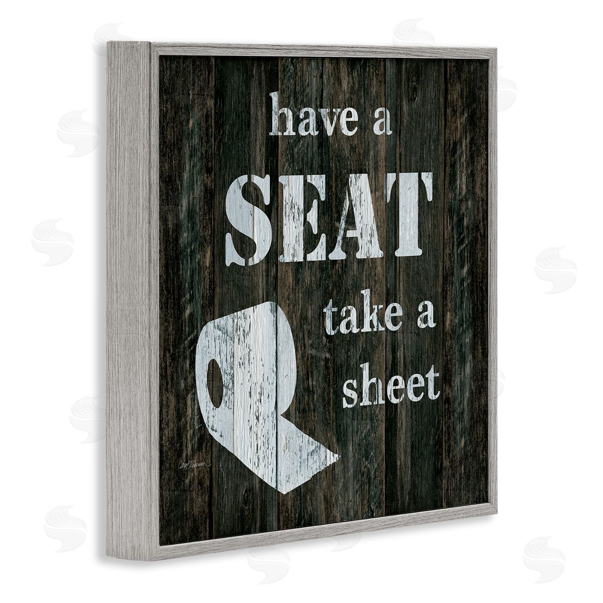 Carol Robinson Have a Seat Take A Sheet Rustic Bathroom Gray Framed Glicee Wall Art Print