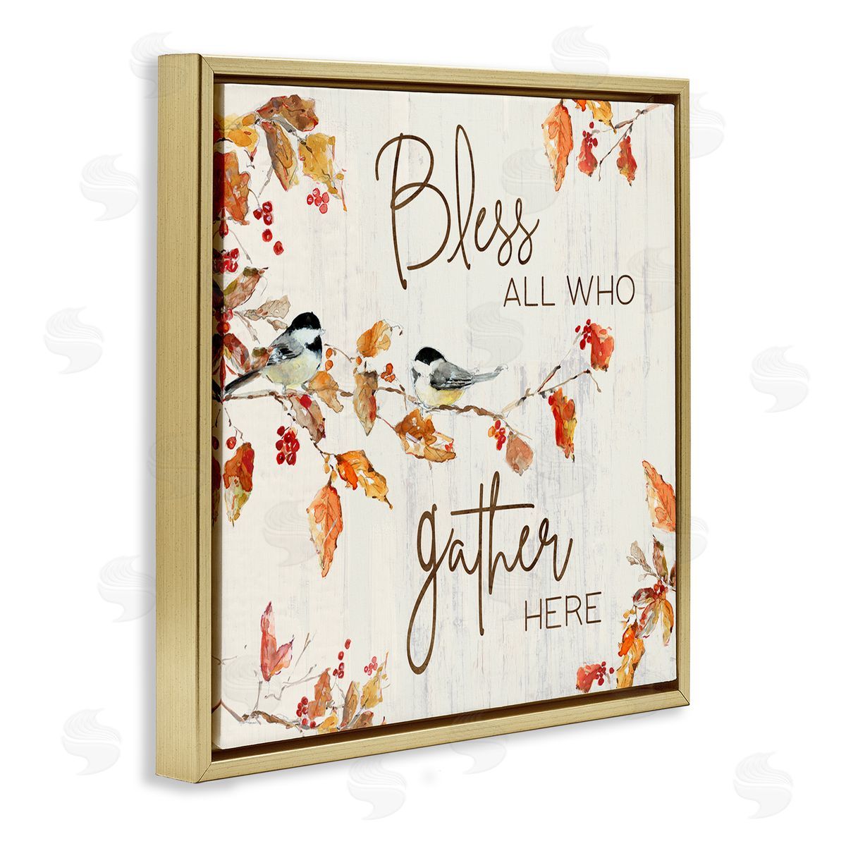 Sally Swatland Bless All Who Gather Here Autumn Tree Birds Gold Floating Frame Canvas Wall Art Print
