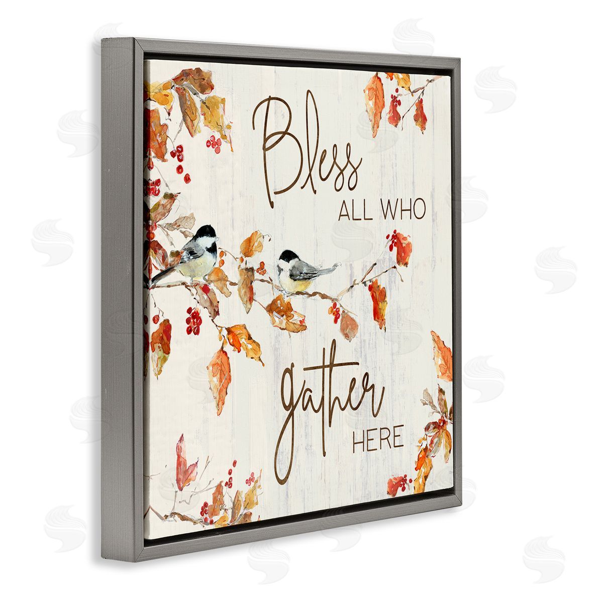 Sally Swatland Bless All Who Gather Here Autumn Tree Birds Gray Floating Frame Canvas Wall Art Print