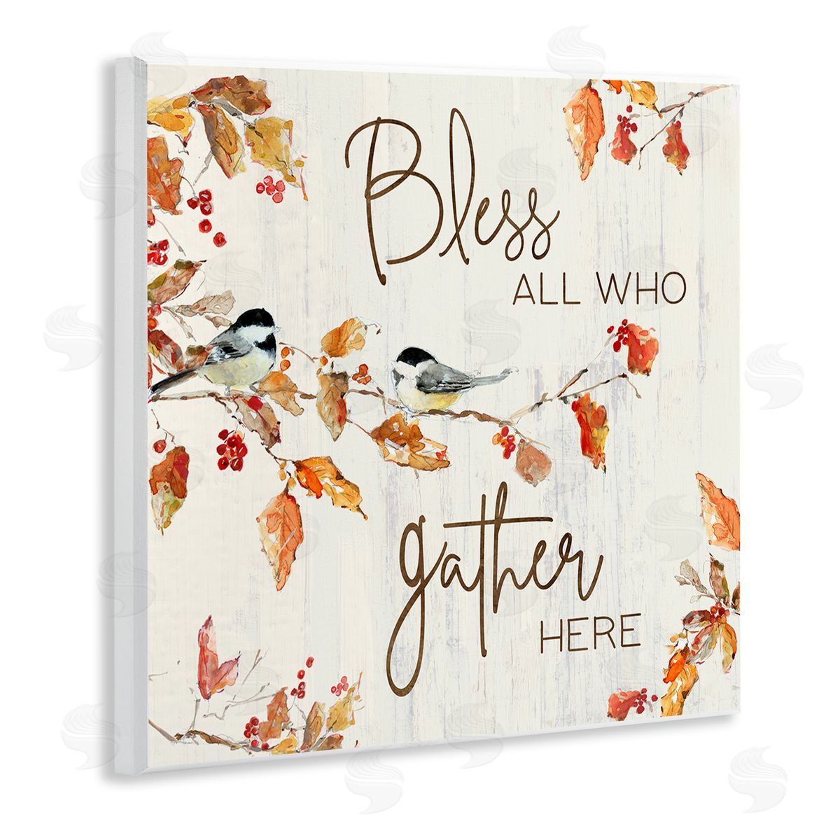 Sally Swatland Bless All Who Gather Here Autumn Tree Birds Wooden Wall Plaque Art Print