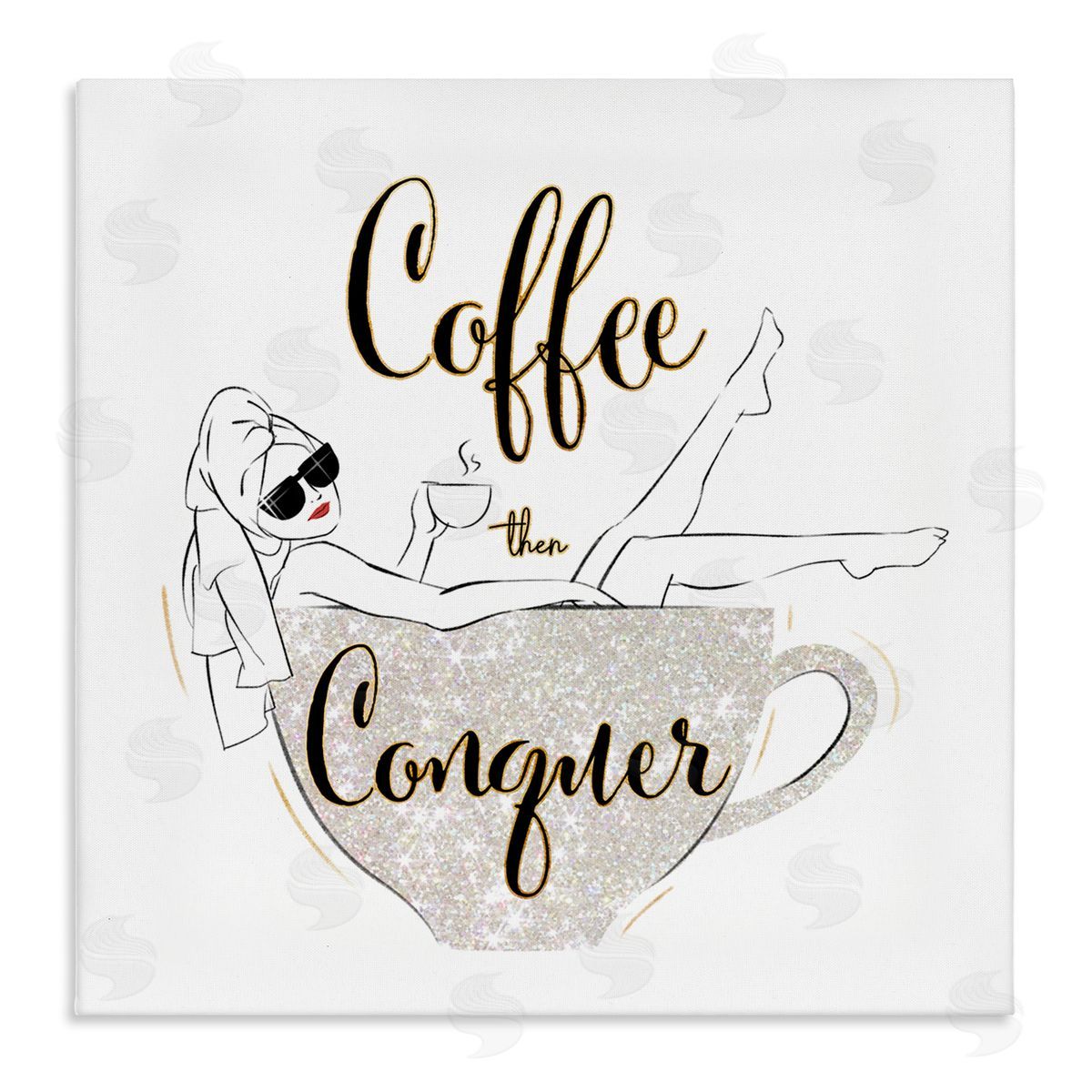Ziwei Li Coffee Then Conquer Phrase Glam Fashion Female Mug Stretched Canvas Wall Art Print