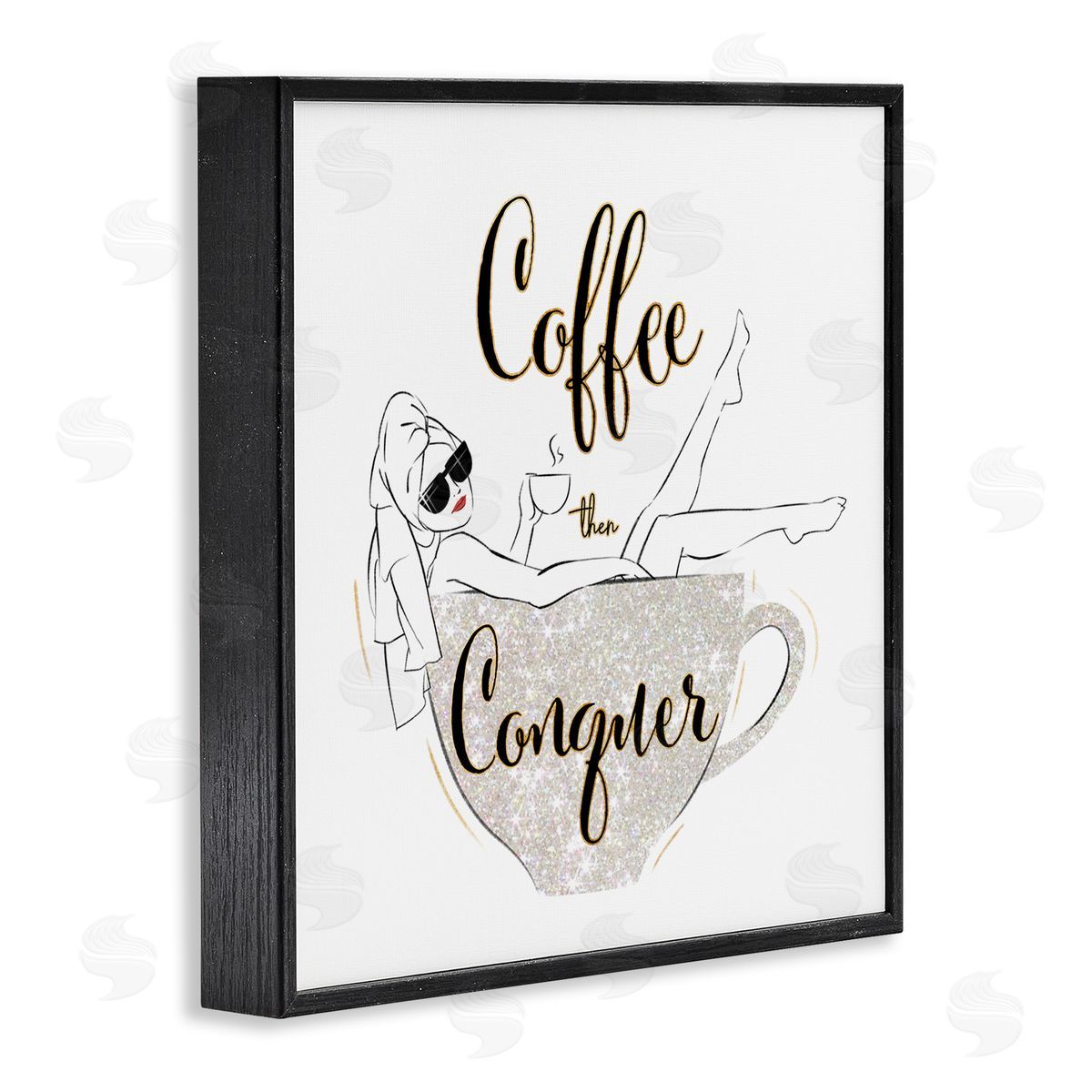Ziwei Li Coffee Then Conquer Phrase Glam Fashion Female Mug Black Framed Glicee Wall Art Print