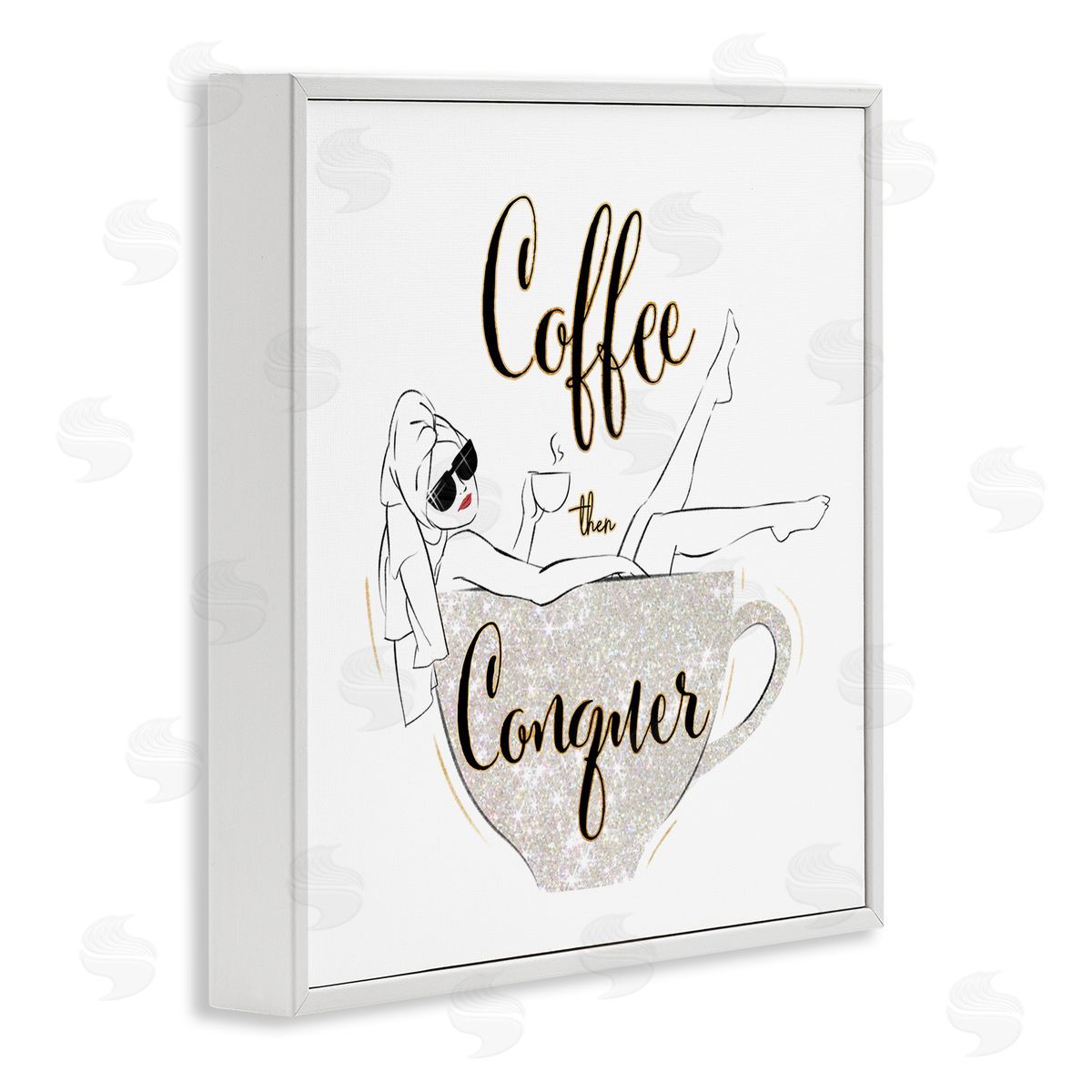 Ziwei Li Coffee Then Conquer Phrase Glam Fashion Female Mug White Framed Glicee Wall Art Print