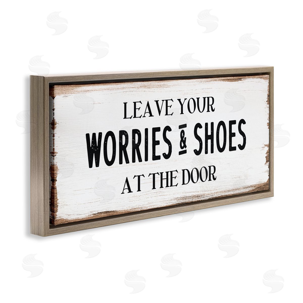 Worries & Shoes At Door Phrase Brown Floating Frame Canvas Wall Art, Home Decor by Stupell Studio