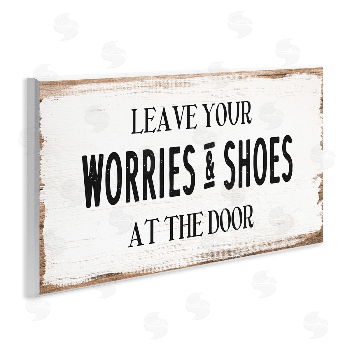 Worries & Shoes At Door Phrase Wood Plaque Wall Art, Home Decor by Stupell Studio