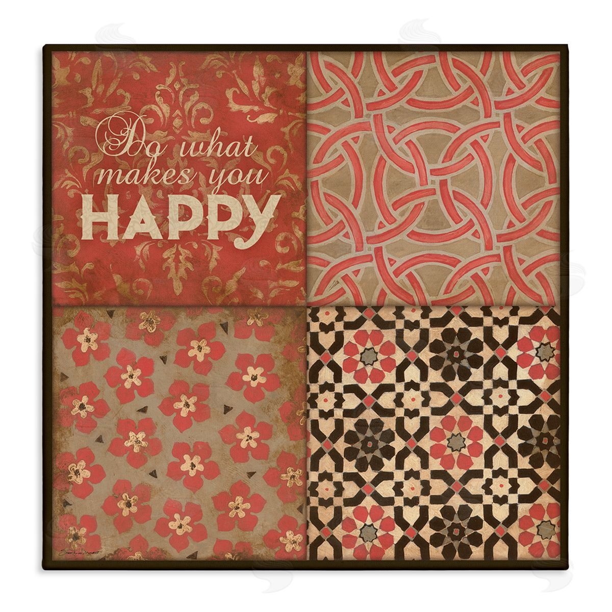 Stephanie Workman Marrott Do What Makes You Happy Vintage Red Patterns Stretched Canvas Wall Art Print