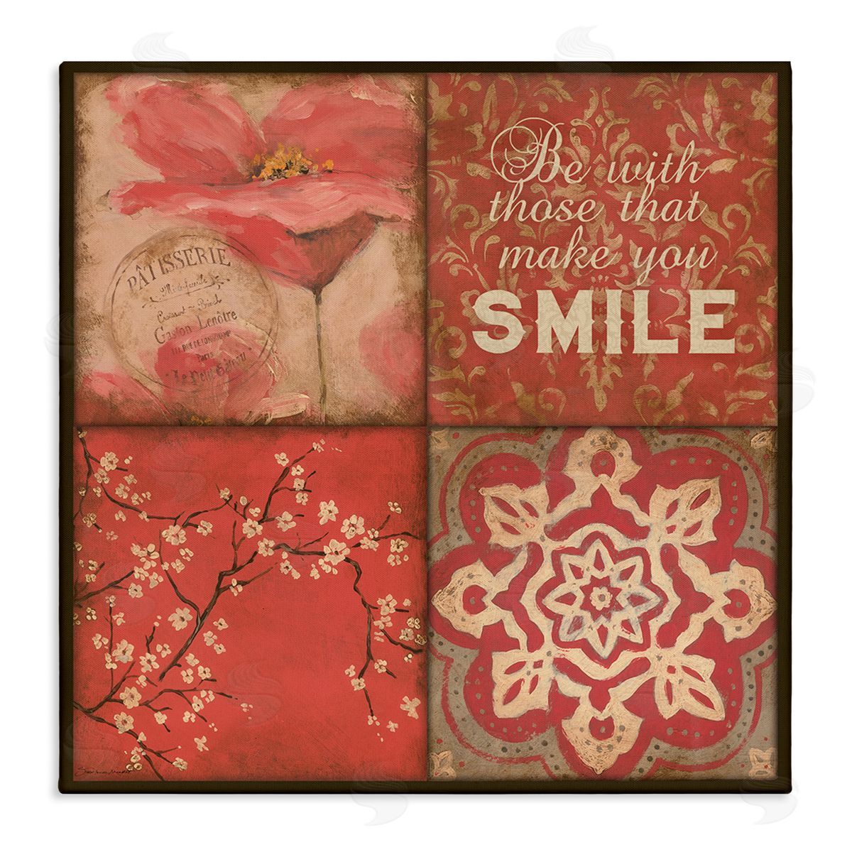 Stephanie Workman Marrott Make You Smile Phrase Vintage Red Parisian Patterns Stretched Canvas Wall Art Print
