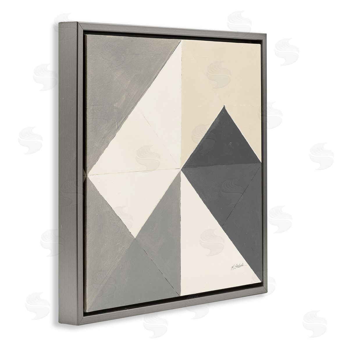 Mike Schick Vintage Geometric Shapes Abstract Arrangement Beige Grey Gray Floating Frame Canvas Wall Art Print