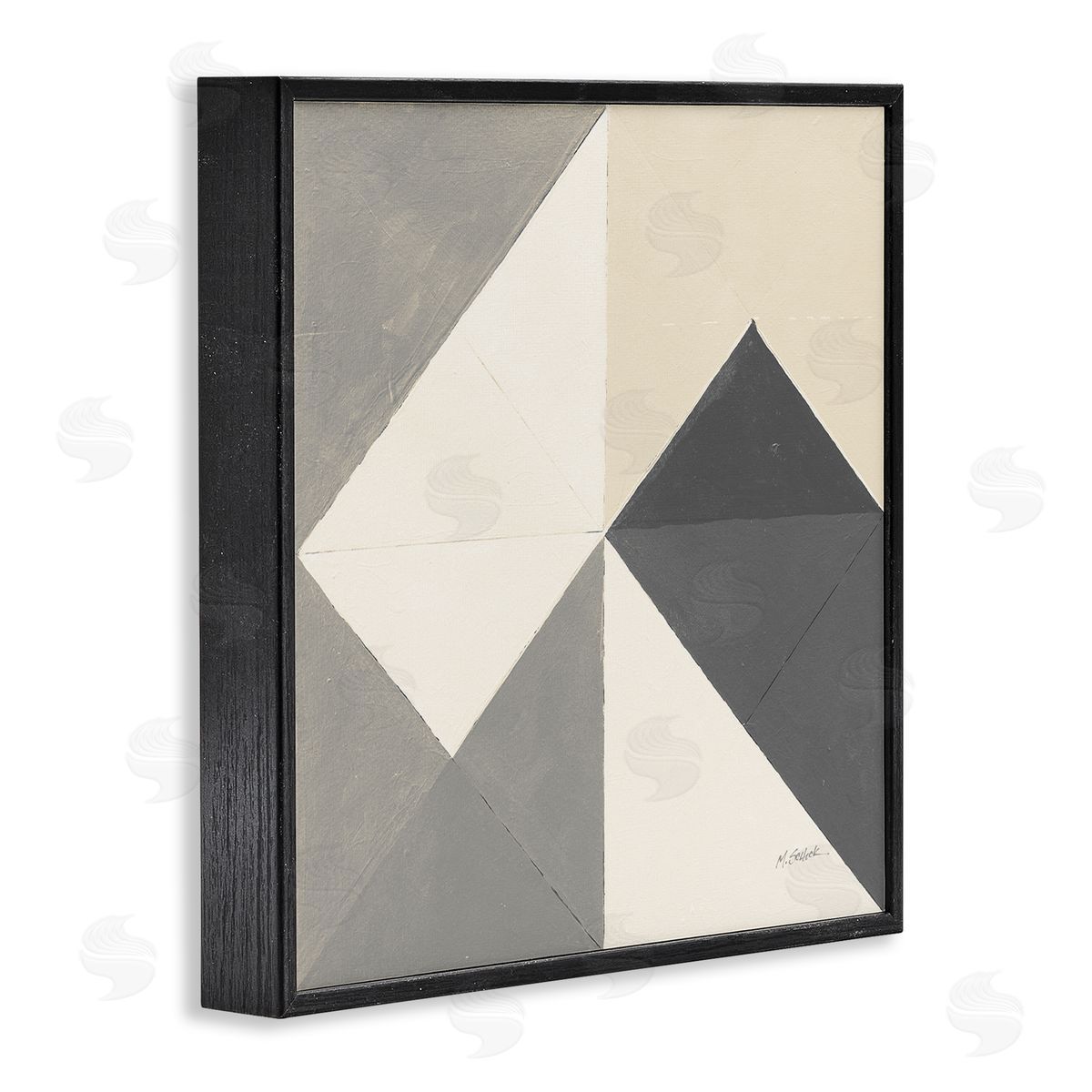 Mike Schick Vintage Geometric Shapes Abstract Arrangement Beige Grey Black Framed Glicee Wall Art Print