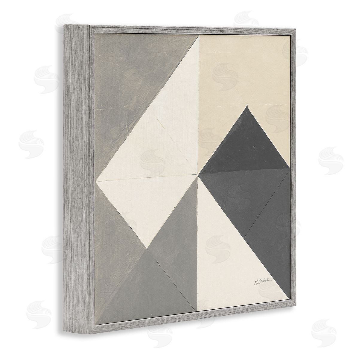 Mike Schick Vintage Geometric Shapes Abstract Arrangement Beige Grey Gray Framed Glicee Wall Art Print