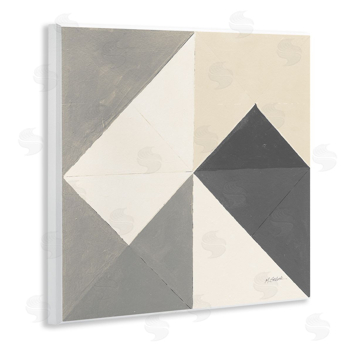 Mike Schick Vintage Geometric Shapes Abstract Arrangement Beige Grey Wooden Wall Plaque Art Print