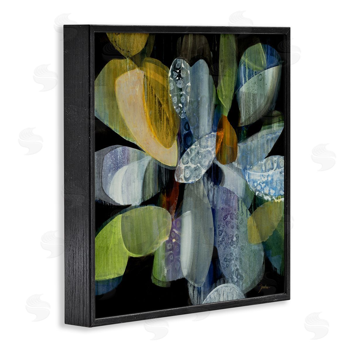 Liz Jardine Modern Patterned Petal Shape Abstraction Dark Tone Painting Black Framed Glicee Wall Art Print