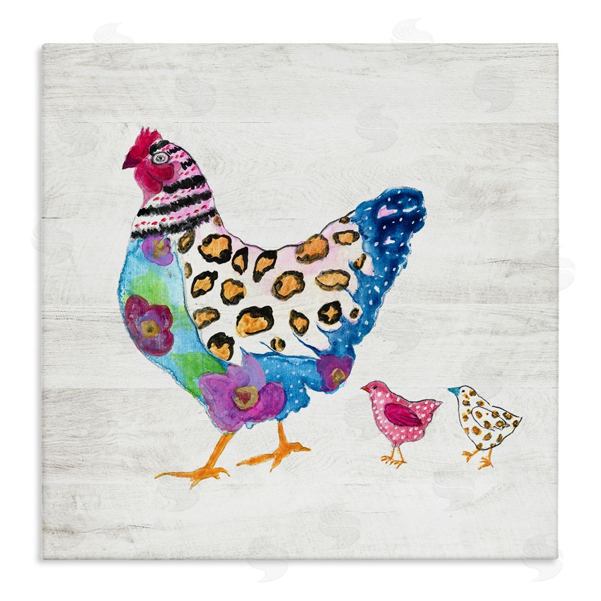 Janet Tava Abstract Chicken Walk Whimsical Patterned Farm Animal Stretched Canvas Wall Art Print