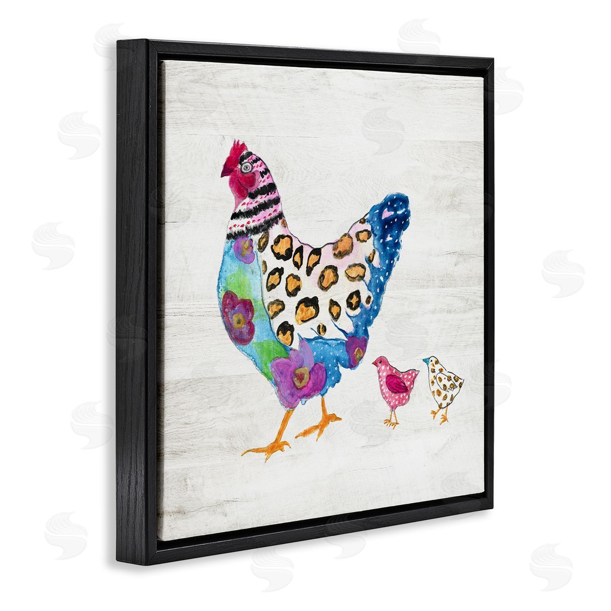 Janet Tava Abstract Chicken Walk Whimsical Patterned Farm Animal Black Floating Frame Canvas Wall Art Print