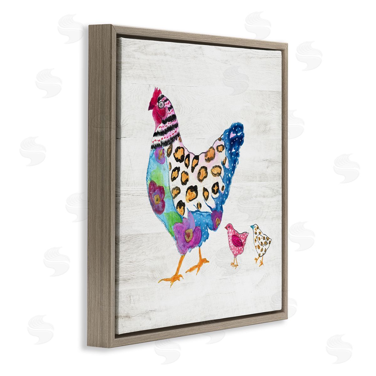 Janet Tava Abstract Chicken Walk Whimsical Patterned Farm Animal Brown Floating Frame Canvas Wall Art Print