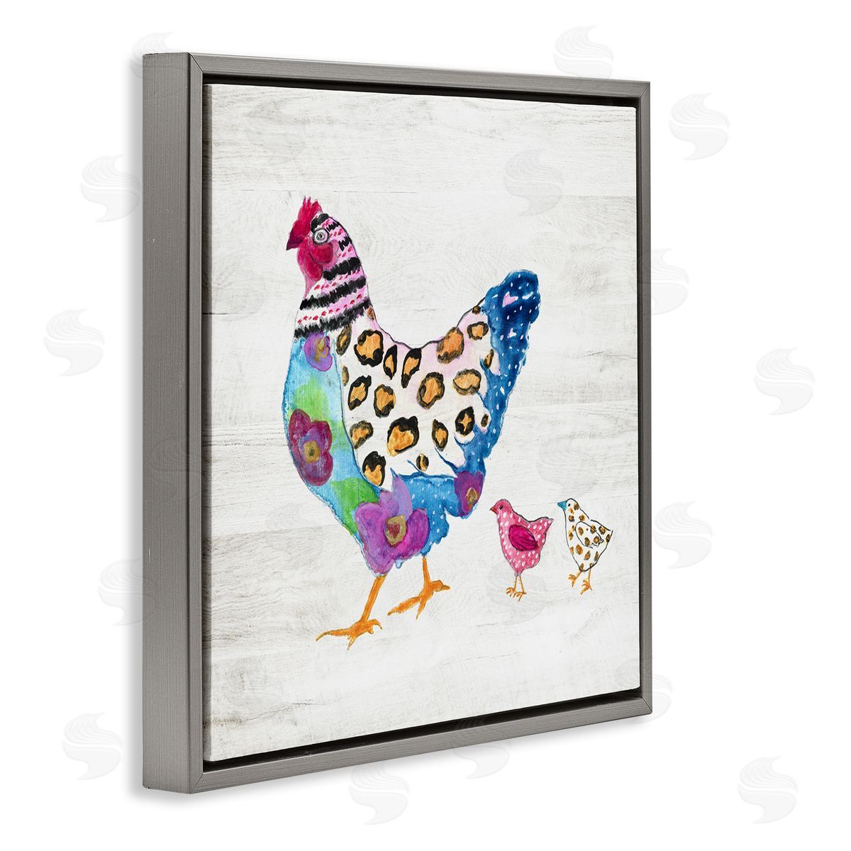 Janet Tava Abstract Chicken Walk Whimsical Patterned Farm Animal Gray Floating Frame Canvas Wall Art Print