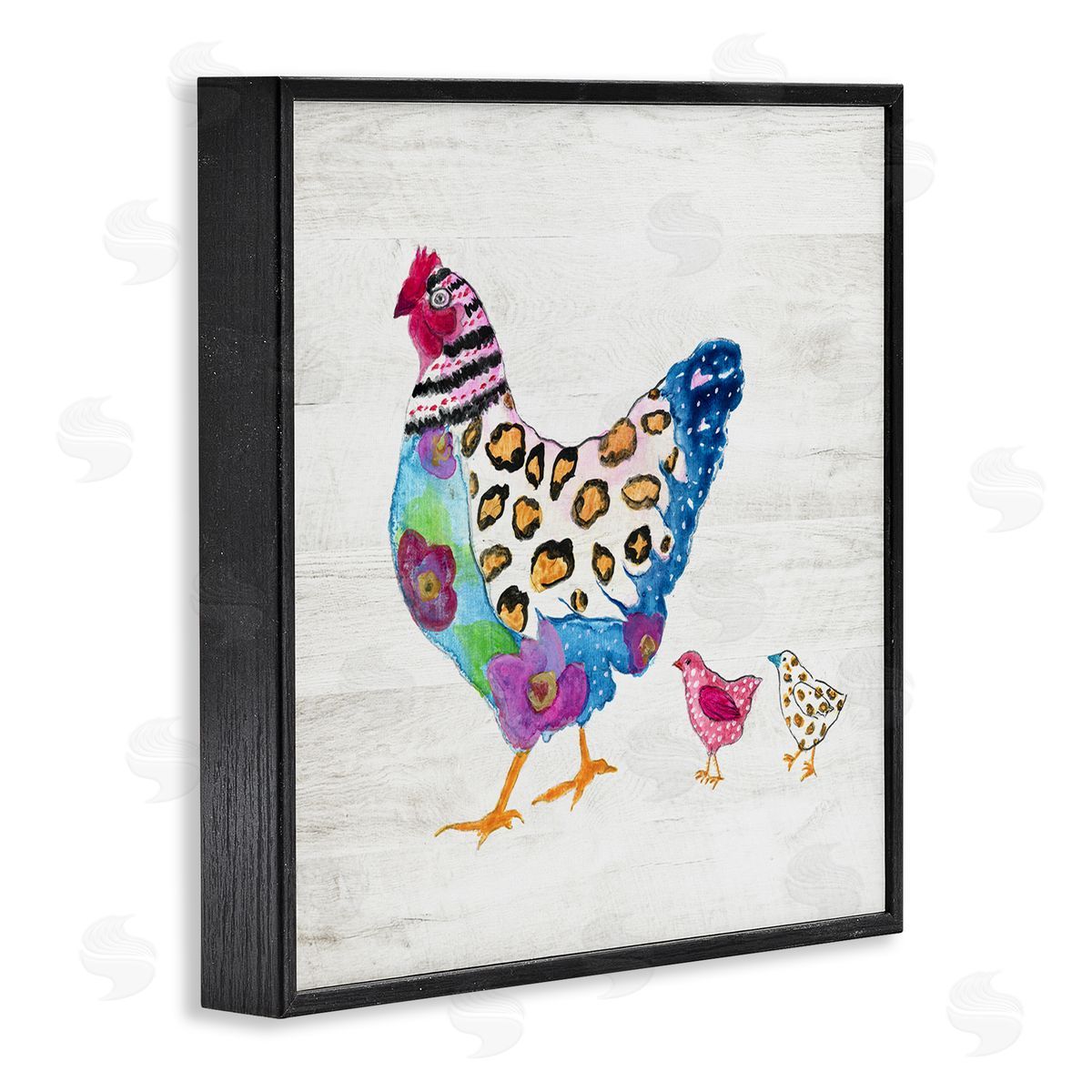 Janet Tava Abstract Chicken Walk Whimsical Patterned Farm Animal Black Framed Glicee Wall Art Print