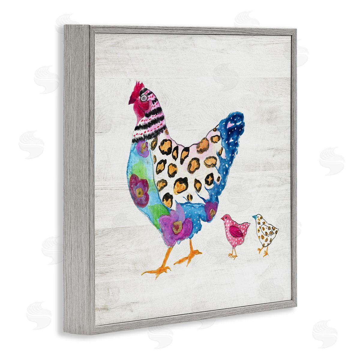 Janet Tava Abstract Chicken Walk Whimsical Patterned Farm Animal Gray Framed Glicee Wall Art Print