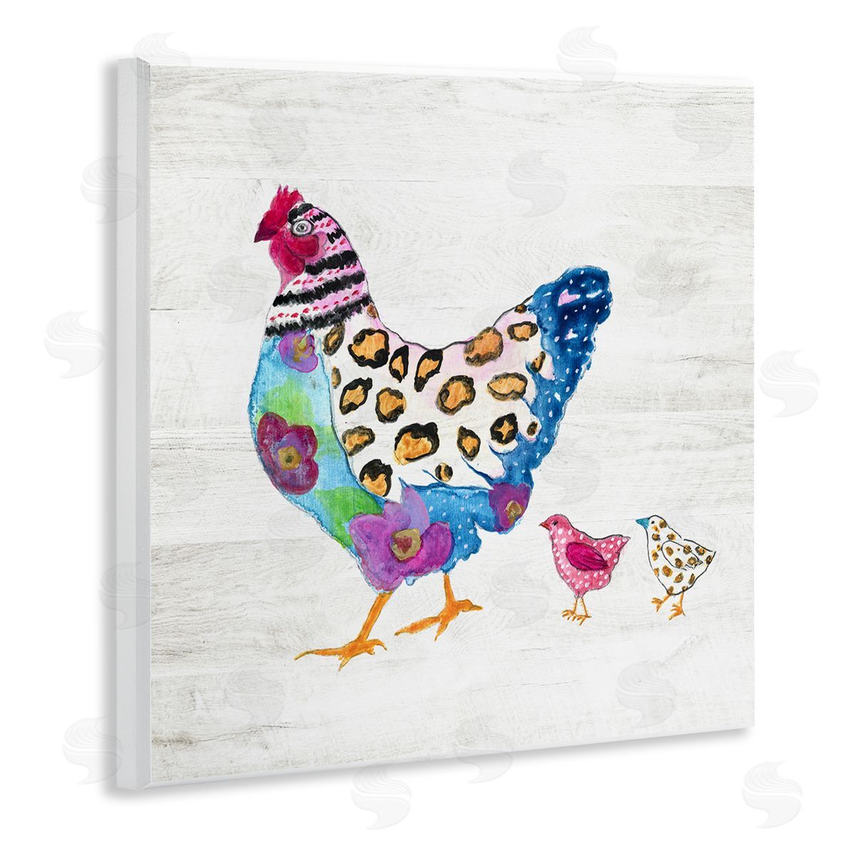 Janet Tava Abstract Chicken Walk Whimsical Patterned Farm Animal Wooden Wall Plaque Art Print