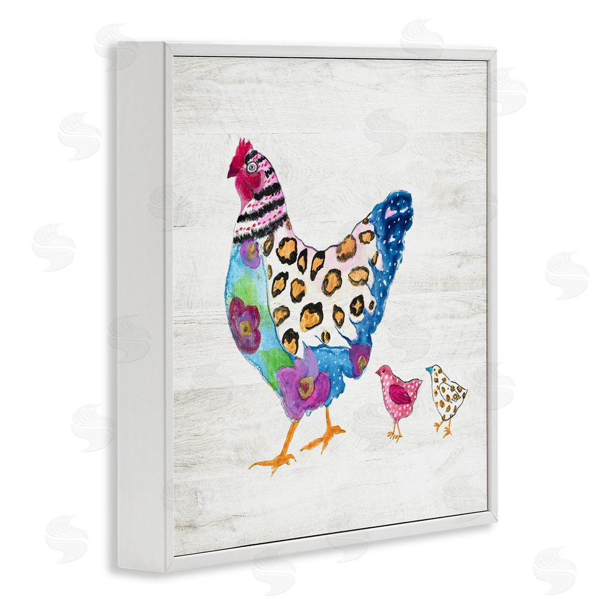 Janet Tava Abstract Chicken Walk Whimsical Patterned Farm Animal White Framed Glicee Wall Art Print