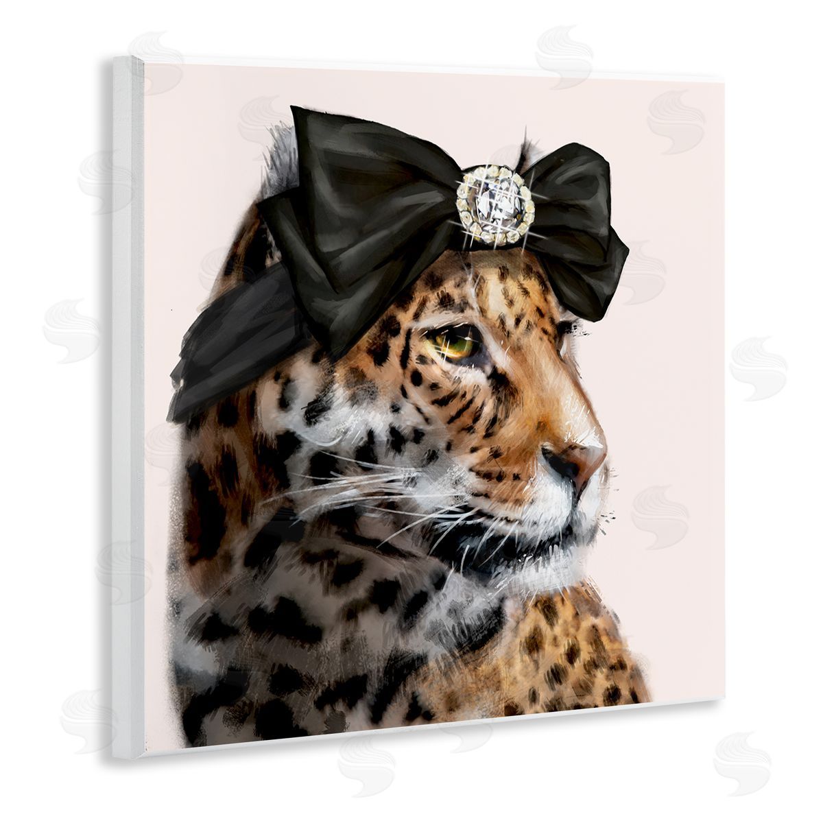 Ziwei Li Glam Leopard Fancy Hair Bow Safari Animal Fashion Wooden Wall Plaque Art Print