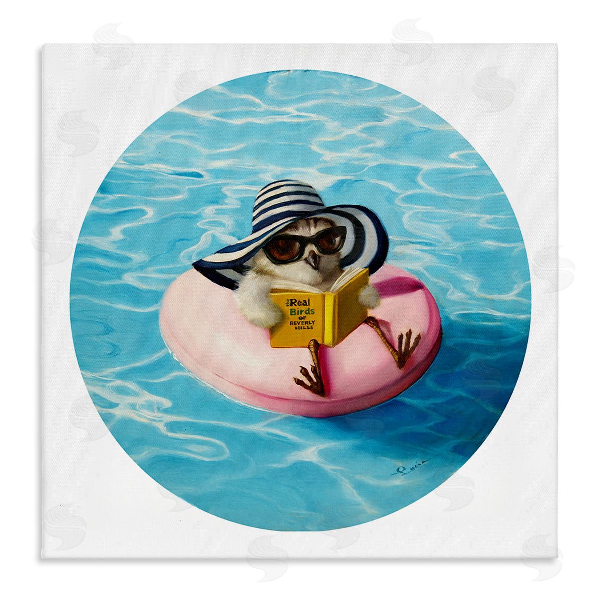 Lucia Heffernan Bird Reading Book Pool Float Beverly Hills Sun Hat Stretched Canvas Wall Art Print