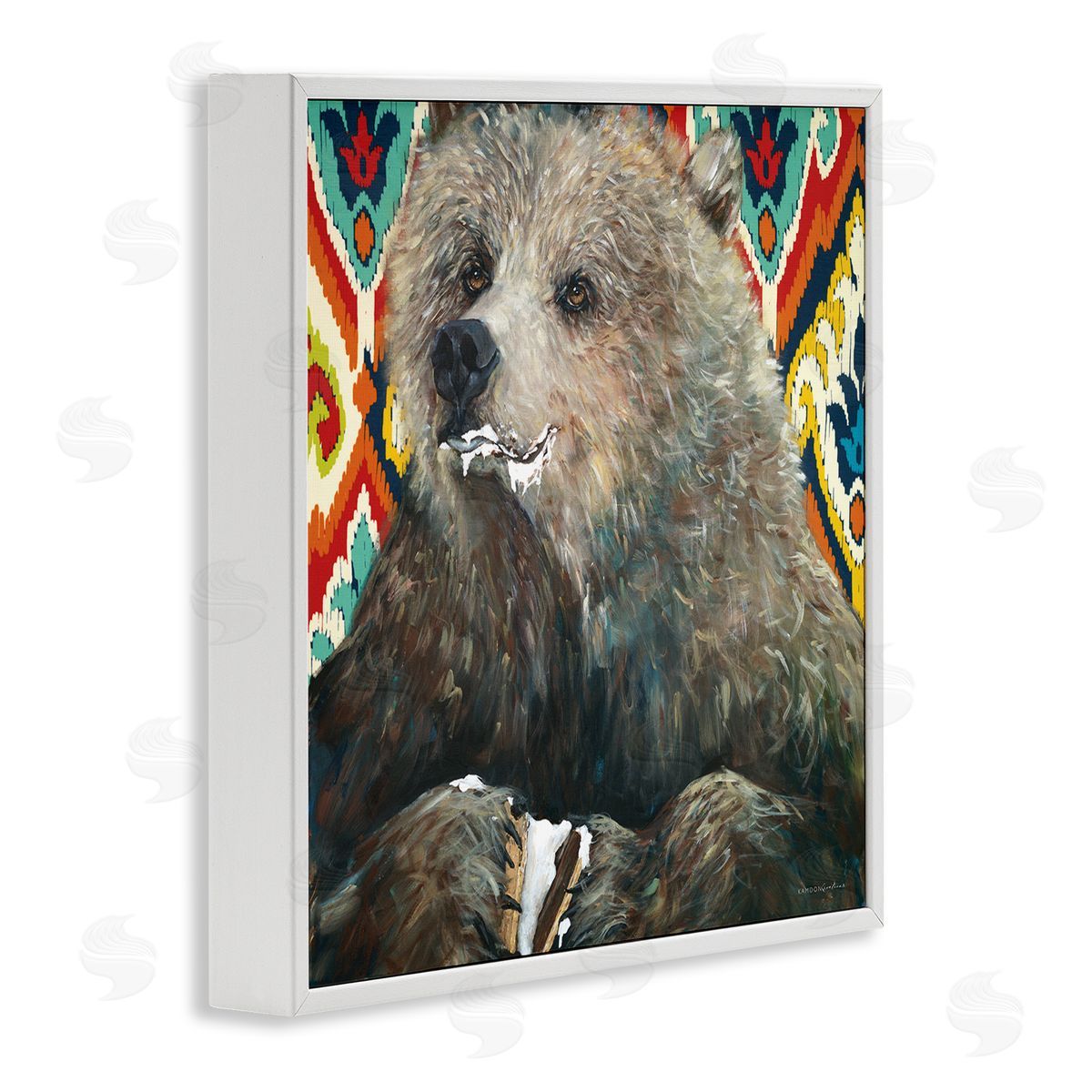 Kamdon Kreations Brown Bear Eating Smores Forest Animal Abstract Pattern White Framed Glicee Wall Art Print