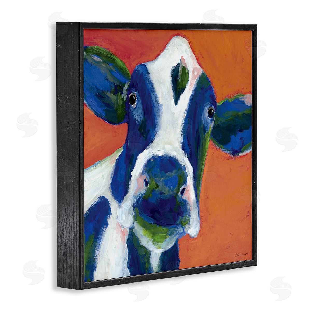 Stephanie Workman Marrott Bold Blue Dairy Cow Fun Abstract Farm Animal Black Framed Glicee Wall Art Print