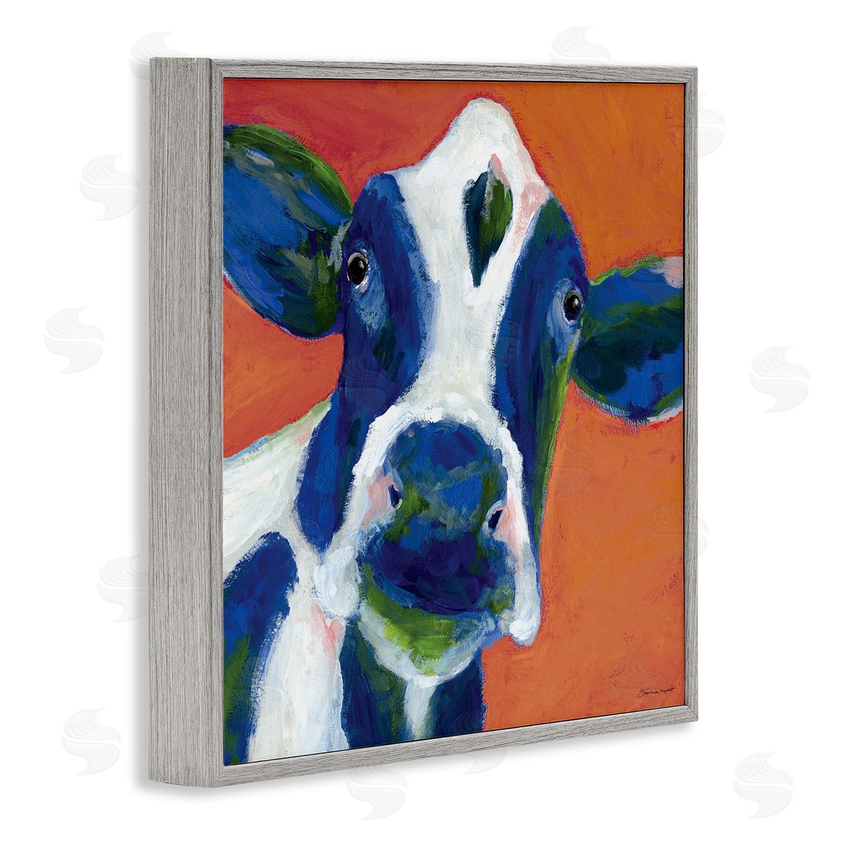 Stephanie Workman Marrott Bold Blue Dairy Cow Fun Abstract Farm Animal Gray Framed Glicee Wall Art Print