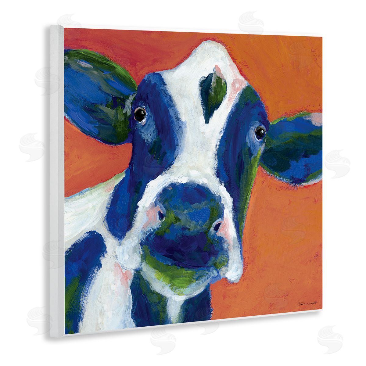 Stephanie Workman Marrott Bold Blue Dairy Cow Fun Abstract Farm Animal Wooden Wall Plaque Art Print