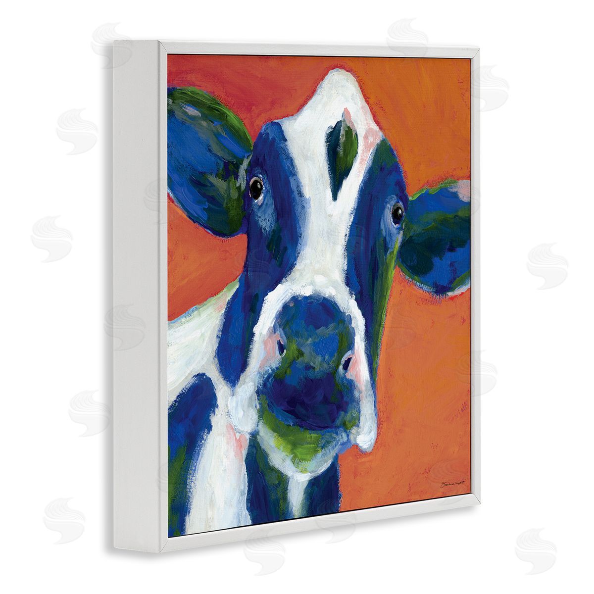 Stephanie Workman Marrott Bold Blue Dairy Cow Fun Abstract Farm Animal White Framed Glicee Wall Art Print