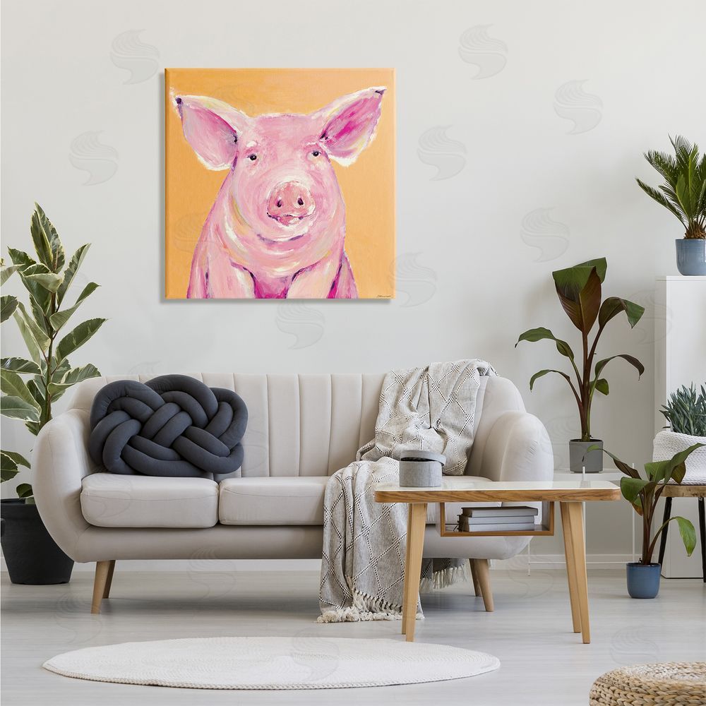 Stephanie Workman Marrott Pink Pig with Big Ears Traditional Farm Animal Canvas Wall Art in Room