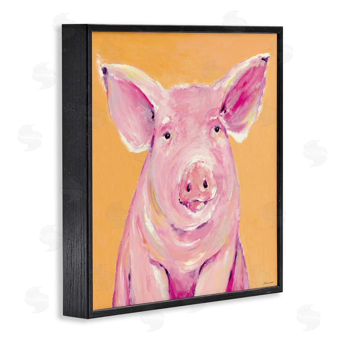 Stephanie Workman Marrott Pink Pig with Big Ears Traditional Farm Animal Black Framed Glicee Wall Art Print