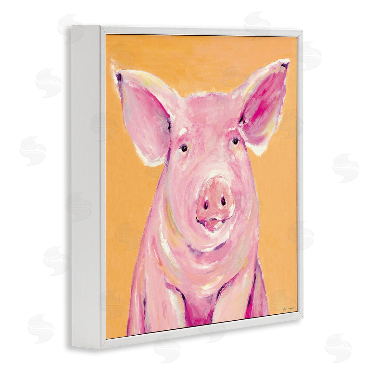 Stephanie Workman Marrott Pink Pig with Big Ears Traditional Farm Animal White Framed Glicee Wall Art Print